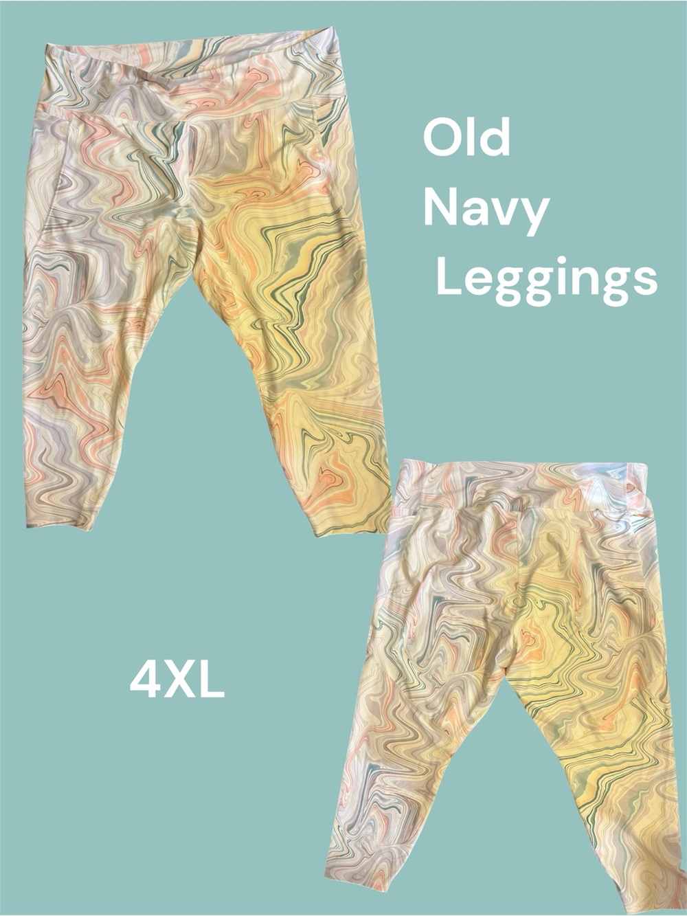Old Navy Marble Print Leggings - Pastel Yellow, Light Pink & Cream 4X